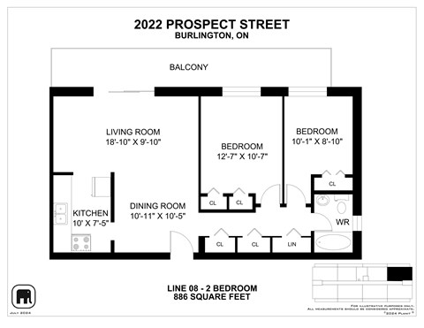 A black and white image of a floor plan for a two bedroom apartment.